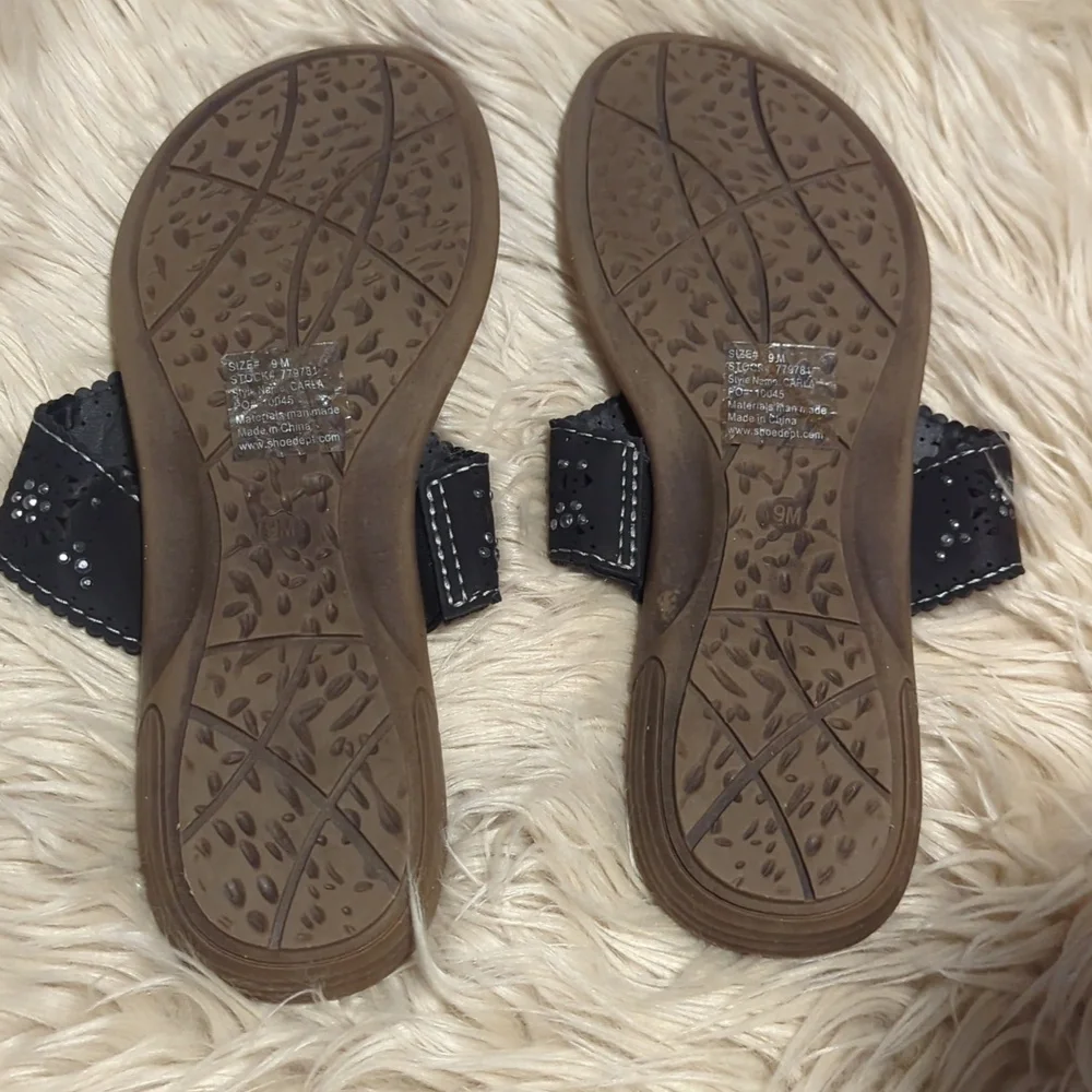 MARBELLA Black Brown Embellished Carla Thong Sandals Sz 9M - Picture 2 of 5